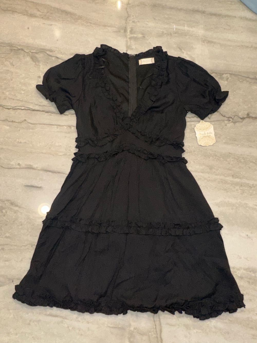 Altar'd State Black Ruffle-Trim Mini Dress